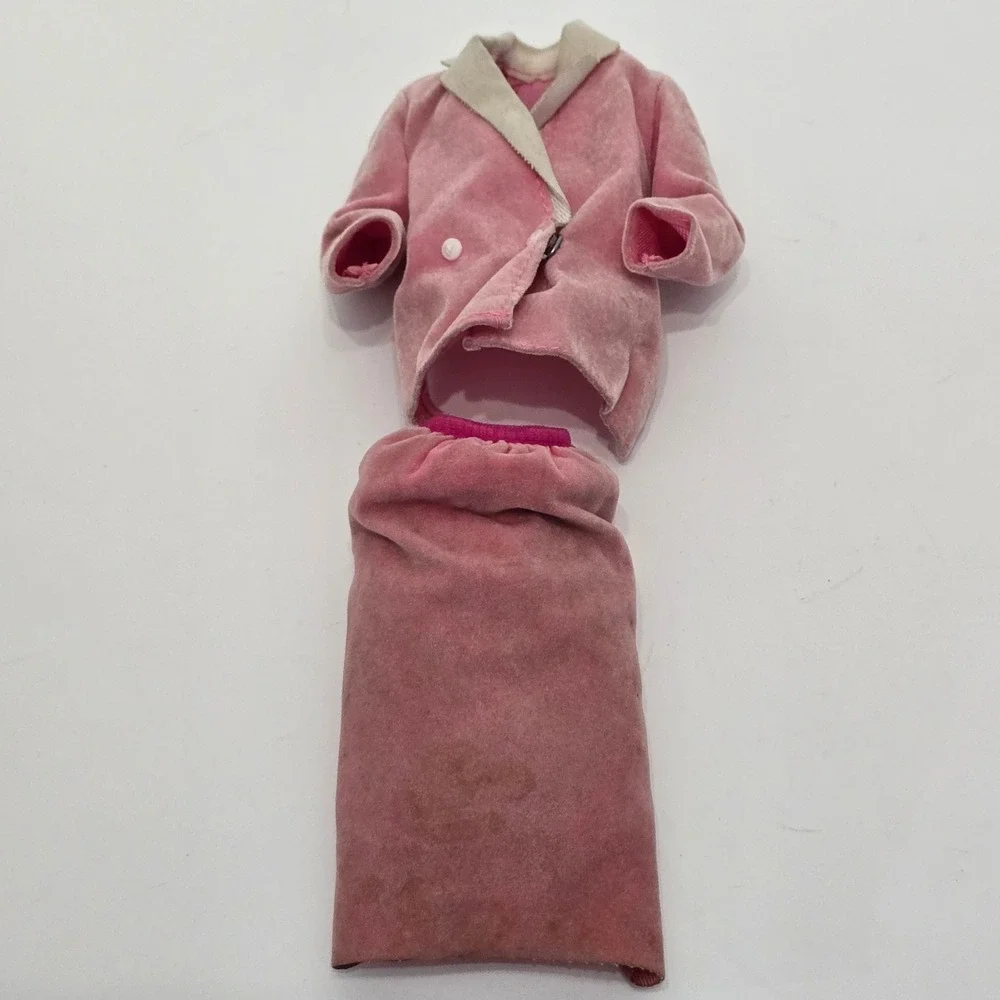 Vintage Pink Velvet Doll Jacket Skirt Set Outfit Barbie Barbiecore Retro Fashion